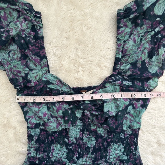 Free People Dress Sundrenched Short-Sleeve Maxi Tiered Floral Emerald Combo M - Picture 10 of 12